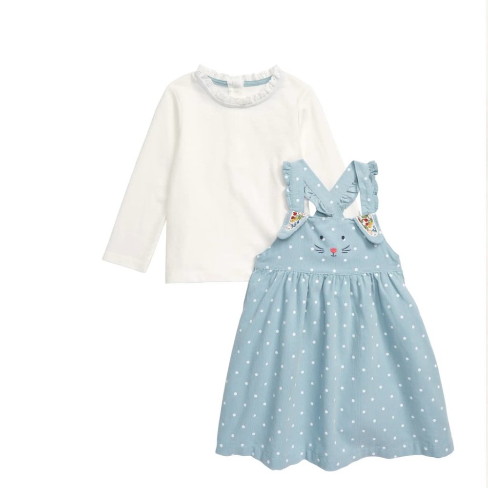 Mini Boden | Bunny Corduroy Pinafore Dress & Tee Set | Size 12-18 months